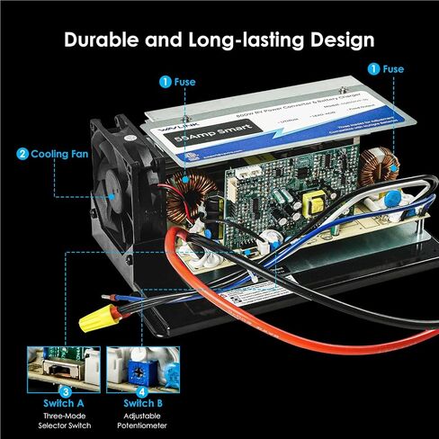 WAVLINK 55Amp RV Power Converter, 120V AC to 12V DC Battery Charger with 3 Smart Charging Modes, 13V-16.5V Adjustable Operating Range, Multi-Stage Charging Assembly for Lithium and Lead Acid Batteries in Saudi Arabia