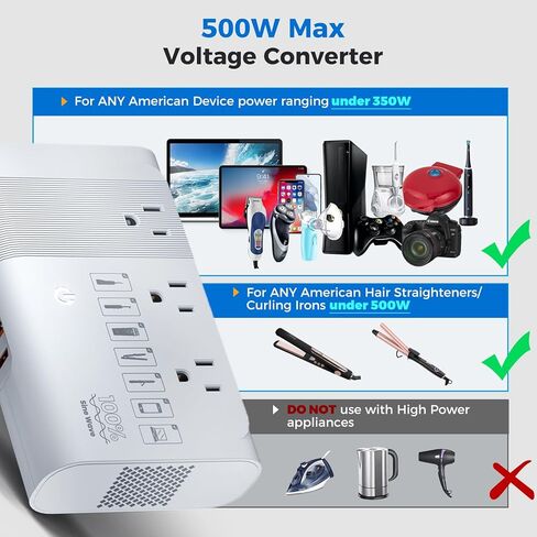 [Game-Changer] DOACE 500W Max 220V to 110V Converter, 50Hz to 60Hz Voltage Converter for European Travel, 100% Pure Sine Wave Voltage Converter US to Europe for CPAP Hair Straightener Laptop Phone in Kuwait