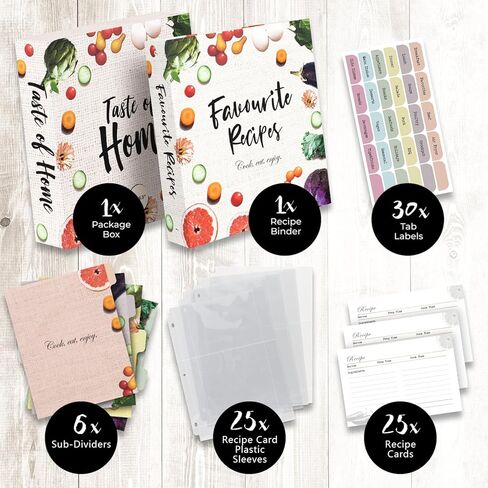 CraftSaints Recipe Binder 8.5x11, 3 Ring DIY Cookbook Binder Kit 12 Dividers & 25 Plastic Sleeves & 25 Recipe Pages & 36 Labels, Recipe Books Binder, Recipe Organizer Binder Kit, Recipe Book (Bakery) in Kuwait