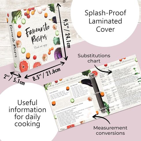 CraftSaints Recipe Binder 8.5x11, 3 Ring DIY Cookbook Binder Kit 12 Dividers & 25 Plastic Sleeves & 25 Recipe Pages & 36 Labels, Recipe Books Binder, Recipe Organizer Binder Kit, Recipe Book (Bakery) in Kuwait