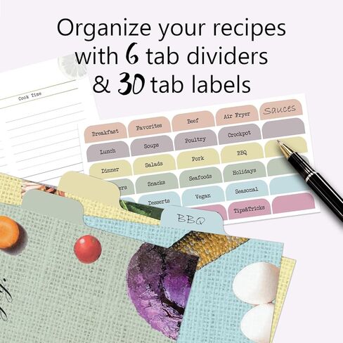 CraftSaints Recipe Binder 8.5x11, 3 Ring DIY Cookbook Binder Kit 12 Dividers & 25 Plastic Sleeves & 25 Recipe Pages & 36 Labels, Recipe Books Binder, Recipe Organizer Binder Kit, Recipe Book (Bakery) in Kuwait