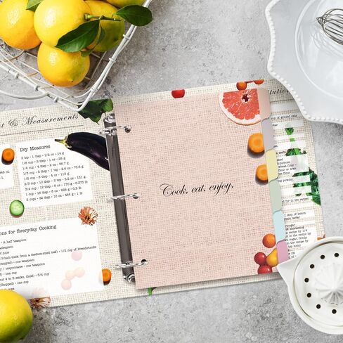 CraftSaints Recipe Binder 8.5x11, 3 Ring DIY Cookbook Binder Kit 12 Dividers & 25 Plastic Sleeves & 25 Recipe Pages & 36 Labels, Recipe Books Binder, Recipe Organizer Binder Kit, Recipe Book (Bakery) in Kuwait