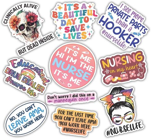 (10pcs) Nurse Stickers Nursing Medical Funny Nurse Doctor Heathcare Nursing School Funny Gifts Multiple Different Design, Waterproof, UV- Resistant, Suitable for Tumbler, Laptop, Car, Truck in Saudi Arabia