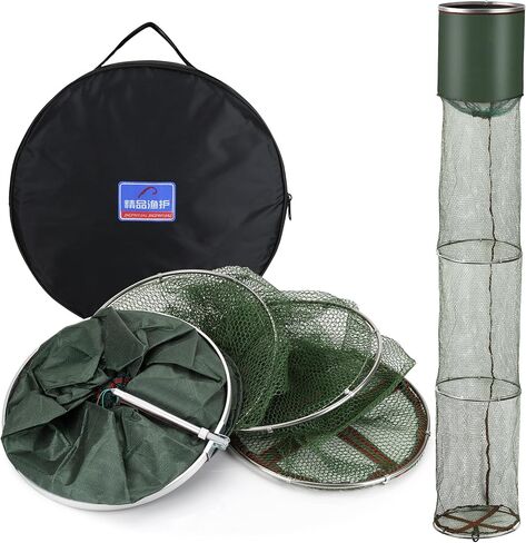 Portable Foldable Fish Basket, Fishing Net Cage for Live Fish for Saltwater Freshwater Pier Fishing Baskets in Saudi Arabia
