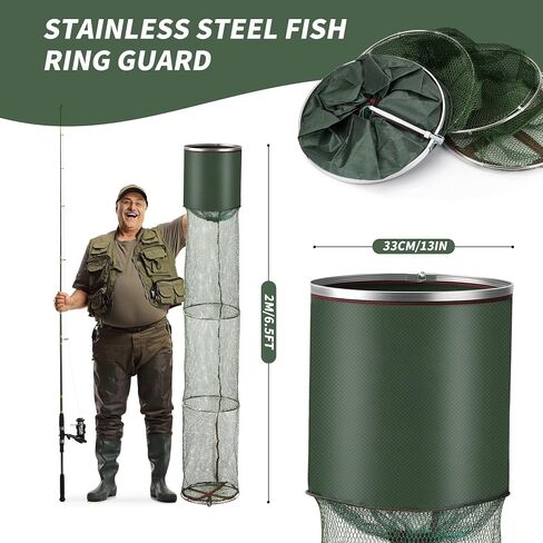 Portable Foldable Fish Basket, Fishing Net Cage for Live Fish for Saltwater Freshwater Pier Fishing Baskets in Saudi Arabia