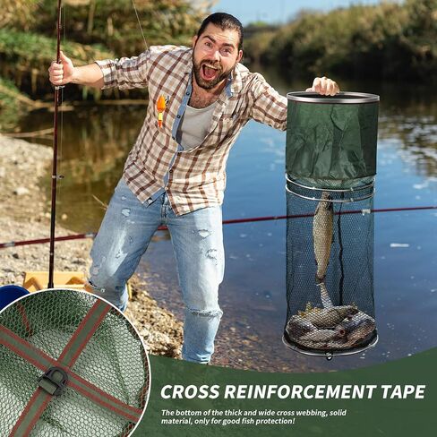 Portable Foldable Fish Basket, Fishing Net Cage for Live Fish for Saltwater Freshwater Pier Fishing Baskets in Saudi Arabia