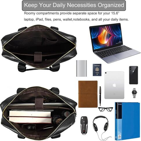 حقائب جلدية مقاس 15.6 بوصة، حقائب كمبيوتر محمول، حقائب عمل، حقيبة مكتب للسفر، حقيبة يد للكمبيوتر، حقيبة كتف للرجال (3316-بني) in Kuwait
