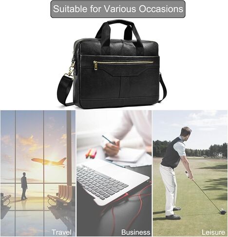 حقائب جلدية مقاس 15.6 بوصة، حقائب كمبيوتر محمول، حقائب عمل، حقيبة مكتب للسفر، حقيبة يد للكمبيوتر، حقيبة كتف للرجال (3316-بني) in Kuwait