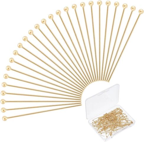 UNICRAFTALE 150pcs Real 24K Gold Plated Head Pins Bendable Stainless Steel Ball Head Pins 40mm Head Pin Metal Eye Pins Findings End Headpins Findings for Earring Craft Jewelry Making in Saudi Arabia