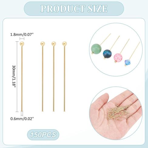 UNICRAFTALE 150pcs Real 24K Gold Plated Head Pins Bendable Stainless Steel Ball Head Pins 40mm Head Pin Metal Eye Pins Findings End Headpins Findings for Earring Craft Jewelry Making in Saudi Arabia