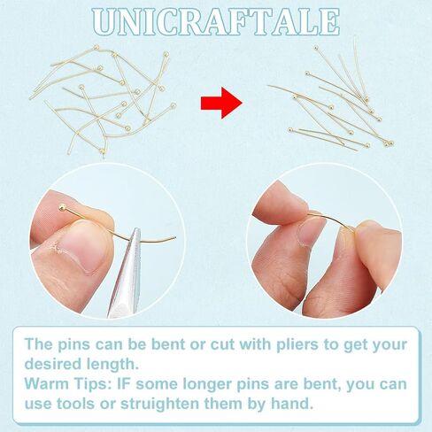 UNICRAFTALE 150pcs Real 24K Gold Plated Head Pins Bendable Stainless Steel Ball Head Pins 40mm Head Pin Metal Eye Pins Findings End Headpins Findings for Earring Craft Jewelry Making in Saudi Arabia