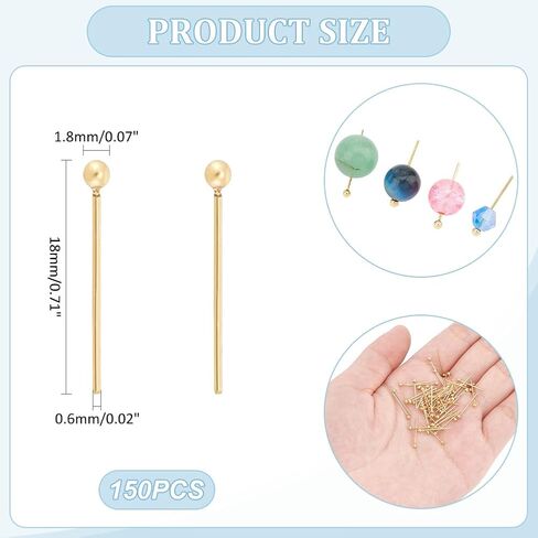 UNICRAFTALE 150pcs Real 24K Gold Plated Head Pins Bendable Stainless Steel Ball Head Pins 40mm Head Pin Metal Eye Pins Findings End Headpins Findings for Earring Craft Jewelry Making in Saudi Arabia
