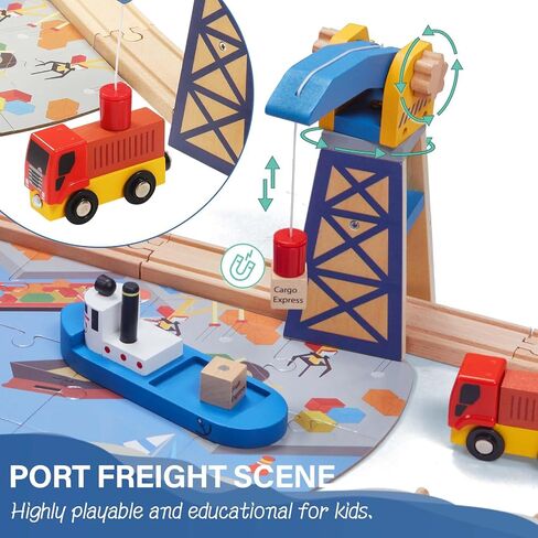 Giant bean 117 Pcs Busy Port City Wooden Train Set for Kids in Kuwait