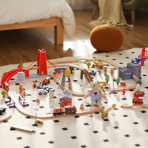 Giant bean 117 Pcs Busy Port City Wooden Train Set for Kids in Kuwait