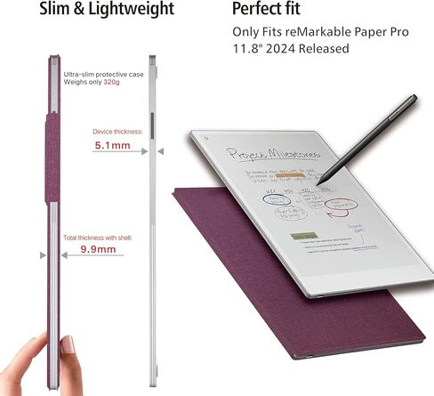 حافظة للورق الرائع Pro Color 11.8"، غلاف خلفي صلب رفيع واقٍ مع مشبك قلم، غطاء مغناطيسي ذكي للورق الرائع Pro 11.8" Color 2024 Tablet فقط (أسود) in Kuwait