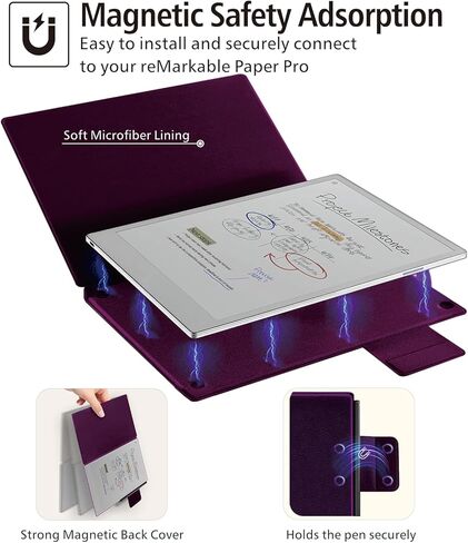 حافظة للورق الرائع Pro Color 11.8"، غلاف خلفي صلب رفيع واقٍ مع مشبك قلم، غطاء مغناطيسي ذكي للورق الرائع Pro 11.8" Color 2024 Tablet فقط (أسود) in Kuwait