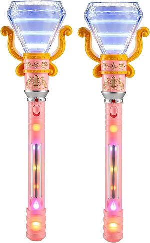 LED Light-Up Magical Princess Spinning Diamond Pink Wand (13.5") Multi-Color Lights. Batteries Included. Fun Pretend Cinderella Princess Play. (1 Pack - Pink) in Saudi Arabia