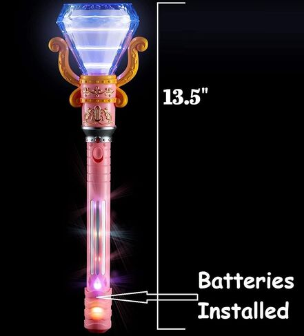 LED Light-Up Magical Princess Spinning Diamond Pink Wand (13.5") Multi-Color Lights. Batteries Included. Fun Pretend Cinderella Princess Play. (1 Pack - Pink) in Saudi Arabia