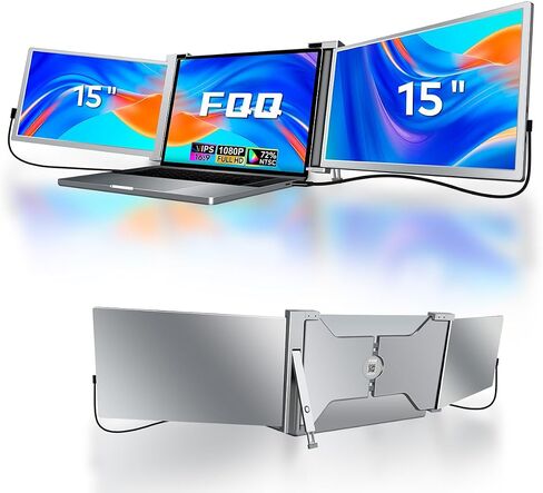 15.6" Laptop Screen Extenders for 12-18.5"Laptops, Triple Portable Desktop Monitors 1080P FHD IPS, Compatible with Windows,Surface,MacO (M1/M2/M3/M4 Pro & M1/M2/M3/M4 Max) Powered by USB-C & HDMI in Kuwait