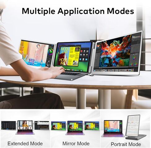 15.6" Laptop Screen Extenders for 12-18.5"Laptops, Triple Portable Desktop Monitors 1080P FHD IPS, Compatible with Windows,Surface,MacO (M1/M2/M3/M4 Pro & M1/M2/M3/M4 Max) Powered by USB-C & HDMI in Kuwait