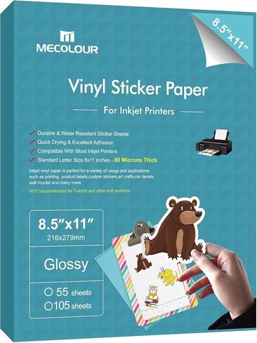 MECOLOUR Printable Glossy Sticker Paper for Inkjet Printer & Laser Printer 8.5"x11" White Inkjet Printable Vinyl Sticker Paper 20 Sheets in Saudi Arabia
