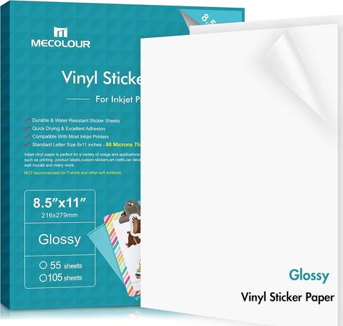 MECOLOUR Printable Glossy Sticker Paper for Inkjet Printer & Laser Printer 8.5"x11" White Inkjet Printable Vinyl Sticker Paper 20 Sheets in Saudi Arabia