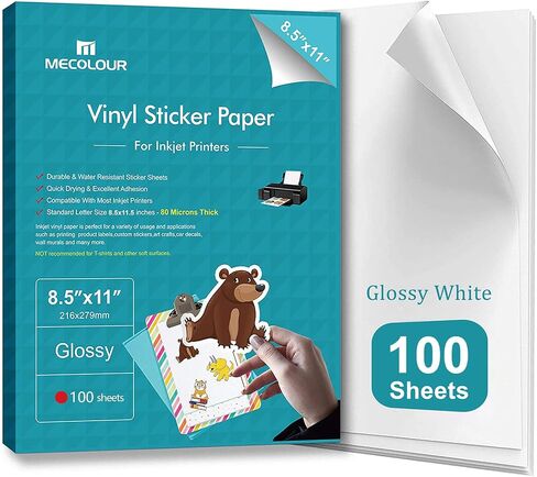 MECOLOUR Printable Glossy Sticker Paper for Inkjet Printer & Laser Printer 8.5"x11" White Inkjet Printable Vinyl Sticker Paper 20 Sheets in Saudi Arabia