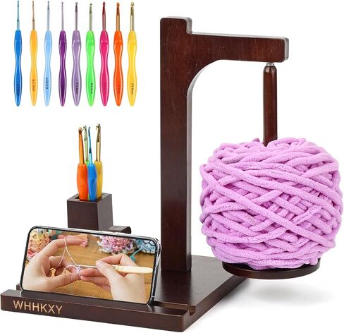 Magnetic Yarn Holder for Knitting and Crocheting, Wooden Yarn Spool Rack with 2 Spindles, Yarn Ball Holder Spinner for Crochet Gifts for Crochet Lovers Knitters, Equipped with 9 Alumina Crochet Hooks in Saudi Arabia