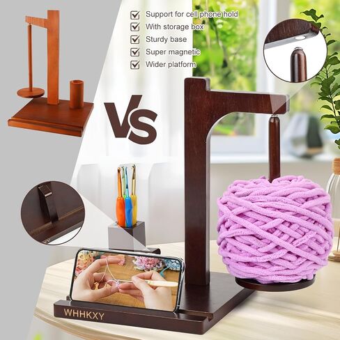 Magnetic Yarn Holder for Knitting and Crocheting, Wooden Yarn Spool Rack with 2 Spindles, Yarn Ball Holder Spinner for Crochet Gifts for Crochet Lovers Knitters, Equipped with 9 Alumina Crochet Hooks in Saudi Arabia