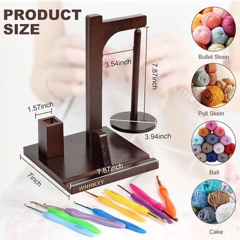 Magnetic Yarn Holder for Knitting and Crocheting, Wooden Yarn Spool Rack with 2 Spindles, Yarn Ball Holder Spinner for Crochet Gifts for Crochet Lovers Knitters, Equipped with 9 Alumina Crochet Hooks in Saudi Arabia