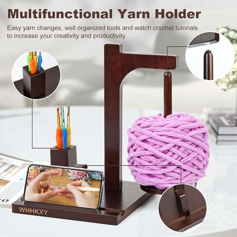 Magnetic Yarn Holder for Knitting and Crocheting, Wooden Yarn Spool Rack with 2 Spindles, Yarn Ball Holder Spinner for Crochet Gifts for Crochet Lovers Knitters, Equipped with 9 Alumina Crochet Hooks in Saudi Arabia