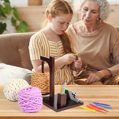 Magnetic Yarn Holder for Knitting and Crocheting, Wooden Yarn Spool Rack with 2 Spindles, Yarn Ball Holder Spinner for Crochet Gifts for Crochet Lovers Knitters, Equipped with 9 Alumina Crochet Hooks in Saudi Arabia