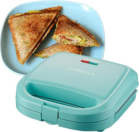 Ceramic NonStick Double Slice Sandwich Maker, Indicator Lights, Cool Touch Handle, Great for Grilled Cheese, French Toast, Tuna Melt, Egg & Cheese and Pancake Sandwich, Easy Clean (Turquoise) in Saudi Arabia