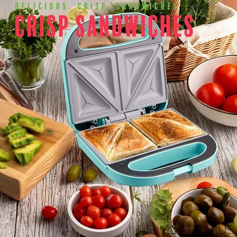 Ceramic NonStick Double Slice Sandwich Maker, Indicator Lights, Cool Touch Handle, Great for Grilled Cheese, French Toast, Tuna Melt, Egg & Cheese and Pancake Sandwich, Easy Clean (Turquoise) in Saudi Arabia