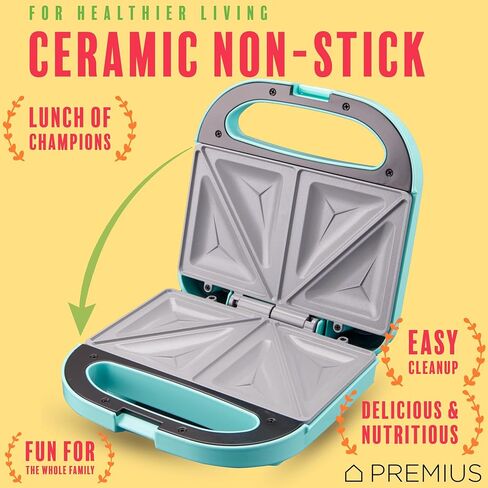 Ceramic NonStick Double Slice Sandwich Maker, Indicator Lights, Cool Touch Handle, Great for Grilled Cheese, French Toast, Tuna Melt, Egg & Cheese and Pancake Sandwich, Easy Clean (Turquoise) in Saudi Arabia