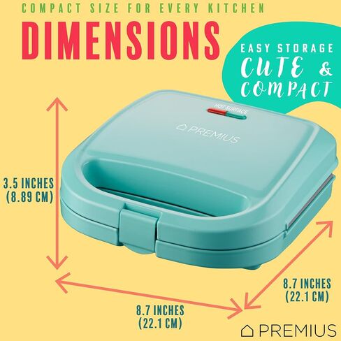Ceramic NonStick Double Slice Sandwich Maker, Indicator Lights, Cool Touch Handle, Great for Grilled Cheese, French Toast, Tuna Melt, Egg & Cheese and Pancake Sandwich, Easy Clean (Turquoise) in Saudi Arabia