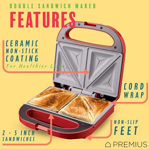 Ceramic NonStick Double Slice Sandwich Maker, Indicator Lights, Cool Touch Handle, Great for Grilled Cheese, French Toast, Tuna Melt, Egg & Cheese and Pancake Sandwich, Easy Clean (Turquoise) in Saudi Arabia