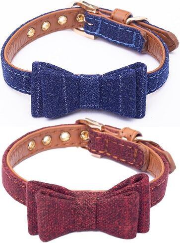 2PCS Cat Collar Bowtie,Kitten Collars with Stylish Plaid Patterns,English Style Leather Cat Collar with Adjustable Length from 8-11in (Red/Purple Blue) in Saudi Arabia