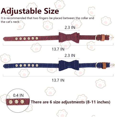 2PCS Cat Collar Bowtie,Kitten Collars with Stylish Plaid Patterns,English Style Leather Cat Collar with Adjustable Length from 8-11in (Red/Purple Blue) in Saudi Arabia