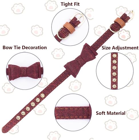 2PCS Cat Collar Bowtie,Kitten Collars with Stylish Plaid Patterns,English Style Leather Cat Collar with Adjustable Length from 8-11in (Red/Purple Blue) in Saudi Arabia