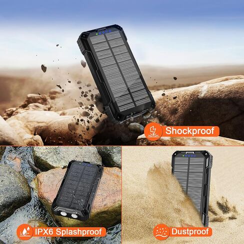 Wongkuo Solar Charger Power Bank-49800mAh Charger Solar Phone Charger مع USB-C في/إخراج ، QC 3.0 شحن سريع مع مصباح LED ، بنك الطاقة المحمول المدمج في 4 كابلات ، IP65 مقاوم للماء لـ Outdo in Saudi Arabia