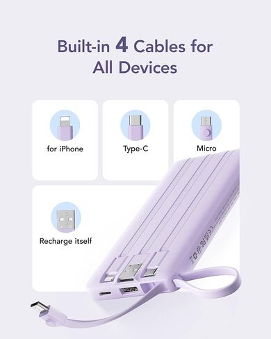 VRURC Portable Charger Built in 4 Cables, 10000mAh Power Bank in Saudi Arabia