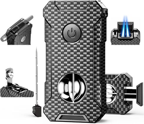 5-in-1 Torch Lighter with Cutter, Punch, Holder, and Draw Enhancer Tool, Adjustable Dual Jet Flames, Trendy Gift for Men, Refillable Butane Lighter, Rechargeable Lighters for Candle, Travel Outdoors in Saudi Arabia