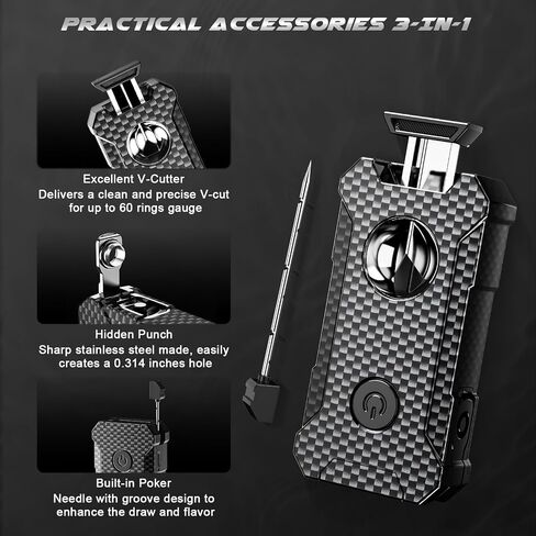 5-in-1 Torch Lighter with Cutter, Punch, Holder, and Draw Enhancer Tool, Adjustable Dual Jet Flames, Trendy Gift for Men, Refillable Butane Lighter, Rechargeable Lighters for Candle, Travel Outdoors in Saudi Arabia