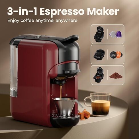 آلة الإسبريسو الصغيرة 1450W واحد و Lungo خدمة صانع القهوة قابلة لبرمجة لكبسولات/مسحوق القهوة - 20BAR مضخة باريستا عالية الضغط ل LATTE ، الكابتشينو in Kuwait