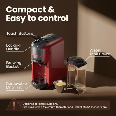 آلة الإسبريسو الصغيرة 1450W واحد و Lungo خدمة صانع القهوة قابلة لبرمجة لكبسولات/مسحوق القهوة - 20BAR مضخة باريستا عالية الضغط ل LATTE ، الكابتشينو in Kuwait