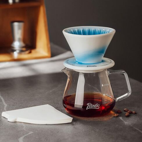 Bincoo Ceramic Coffee Dripper Vertical Lines,Pour Over Coffee Maker Size 01,Manual Pour Over Brew Maker,Single Cups Slow Brewing Accessories (Blue) in Saudi Arabia