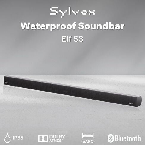 SYLVOX Outdoor Soundbar, Dolby Atmos, IP65 Waterproof, 2.1 Channel, Bluetooth 5.3, HDMI/AUX/ARC/Optical/USB, Ultra-Slim Design, 4 EQ Modes, Works Outdoor TV(Elf S3) in Kuwait