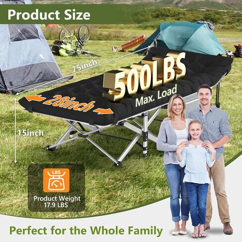 Slendor Camping Cot for Adults & Kids, Folding Cot Camping Bed with 10-Leg Support, 500LB Capacity Portable Sleeping Cots for Camping, RV, Travel, Guest Bed & Home Use (Includes Carry Bag), Black in Saudi Arabia