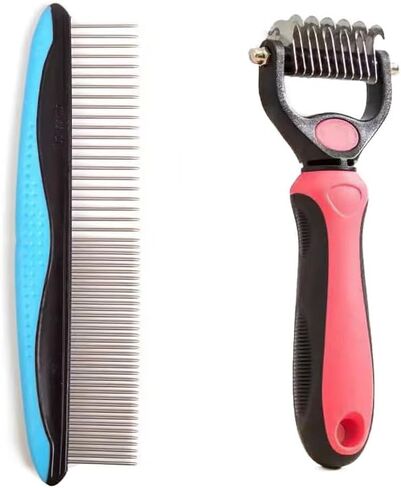 Pet Dematting Tool 2 Pack Double Sided Undercoat Rake & Dematting Comb for Cats and Dogs for Detangling Matted or Knotted Undercoat Hair (Orange & Black, Large) in Saudi Arabia